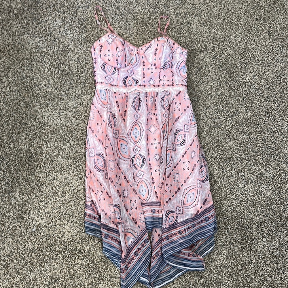 Pink and Blue Patterned Dress American Eagle